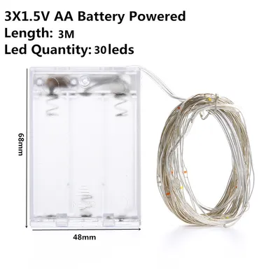 أضواء زينة عيد الميلاد LED خارجية تعمل بالبطارية أو منفذ USB، بطول 2 متر، 5 أمتار، و10 أمتار، مصنوعة من سلك نحاسي، لتزيين حفلات الزفاف والمناسبات.