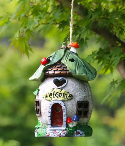 Garden Decoration Solar Light-emitting Sculpture Balcony Courtyard Decor Handmade Crafts Hangable Cartoon Small House Sculpture