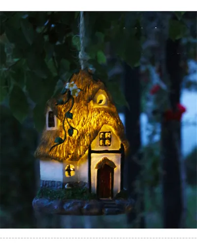 Garden Decoration Solar Light-emitting Sculpture Balcony Courtyard Decor Handmade Crafts Hangable Cartoon Small House Sculpture