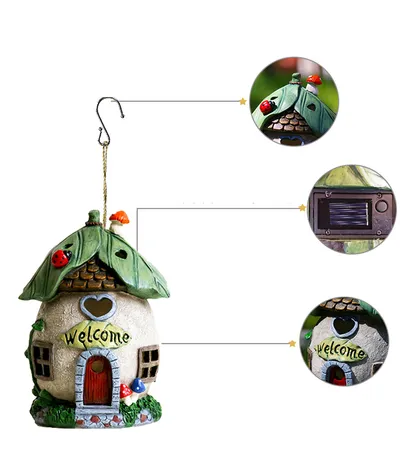 Garden Decoration Solar Light-emitting Sculpture Balcony Courtyard Decor Handmade Crafts Hangable Cartoon Small House Sculpture