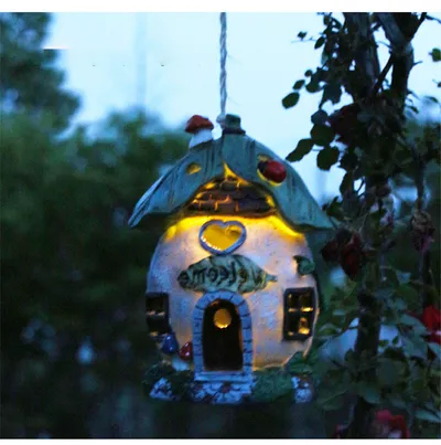 Garden Decoration Solar Light-emitting Sculpture Balcony Courtyard Decor Handmade Crafts Hangable Cartoon Small House Sculpture