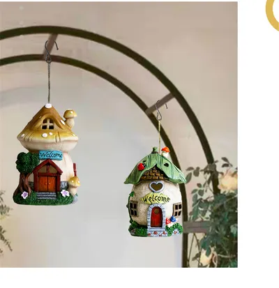 Garden Decoration Solar Light-emitting Sculpture Balcony Courtyard Decor Handmade Crafts Hangable Cartoon Small House Sculpture