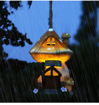 Garden Decoration Solar Light-emitting Sculpture Balcony Courtyard Decor Handmade Crafts Hangable Cartoon Small House Sculpture
