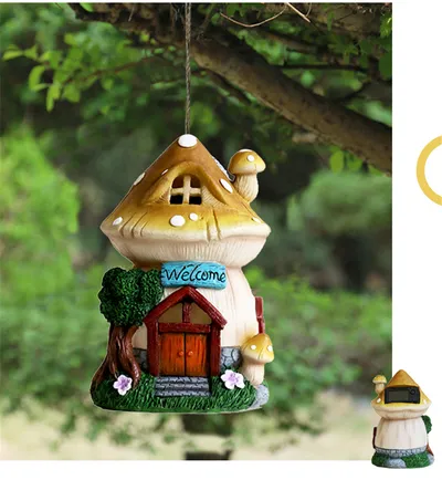 Garden Decoration Solar Light-emitting Sculpture Balcony Courtyard Decor Handmade Crafts Hangable Cartoon Small House Sculpture