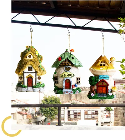 Garden Decoration Solar Light-emitting Sculpture Balcony Courtyard Decor Handmade Crafts Hangable Cartoon Small House Sculpture