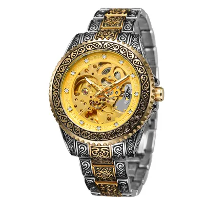 Style Mens Fashion Casual Hollow Retro Carved Automatic Mechanical Watch