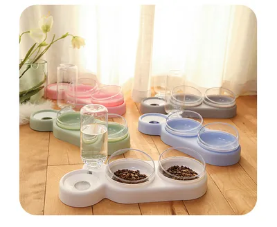 Pet Cat Bowl Automatic Feeder Dog Cat Food Bowl With Water Fountain Double Bowl Drinking Raised Stand