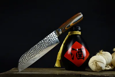 Hammered Small Kitchen Knife With Wooden Handle