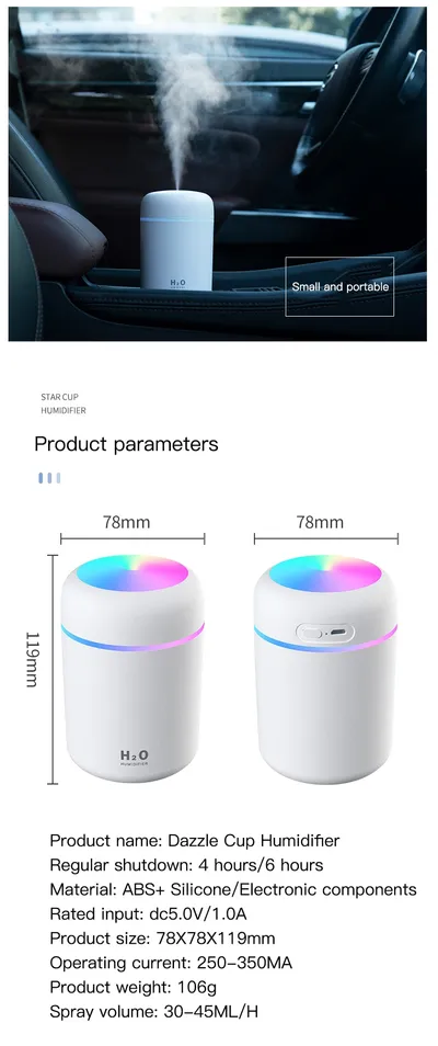 Home Car Charging Colorful Air Humidifier Usb Water Replenishment