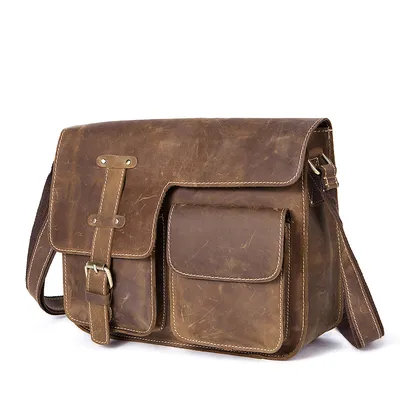 Retro Crazy Horse Leather Men's Crossbody Shoulder Crossbody Bag