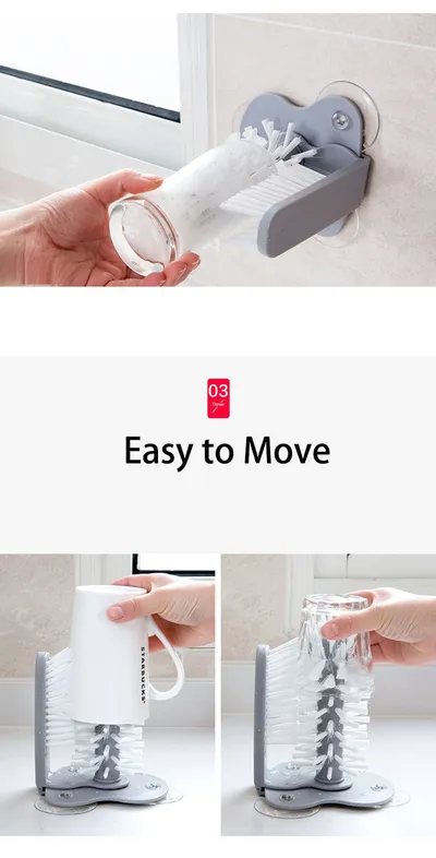 Creative suction wall lazy cup brush glass cleaning brush kitchen rotating cup tea cup brush cup brush