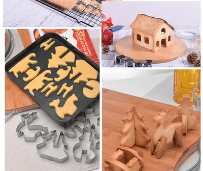 8 18-piece Set Gingerbread House Stainless Steel Christmas Scenario Cookie Cutters Set Biscuit Mold Fondant Cutter Baking Tools