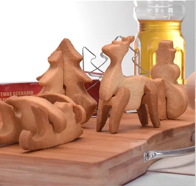 8 18-piece Set Gingerbread House Stainless Steel Christmas Scenario Cookie Cutters Set Biscuit Mold Fondant Cutter Baking Tools