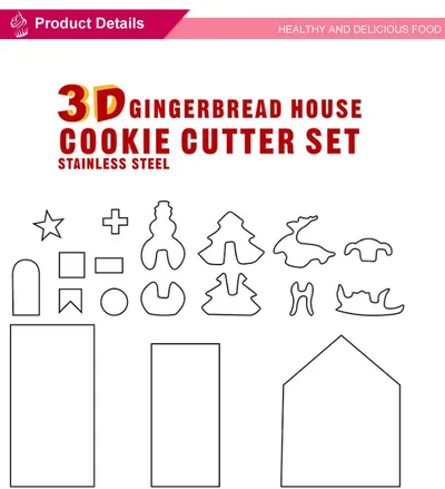 8 18-piece Set Gingerbread House Stainless Steel Christmas Scenario Cookie Cutters Set Biscuit Mold Fondant Cutter Baking Tools