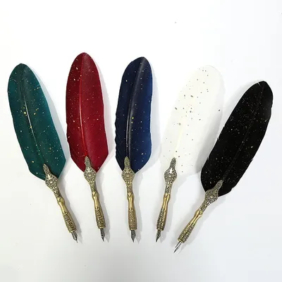 European style retro sprinkled gold feather pen