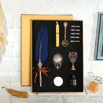 European style retro sprinkled gold feather pen