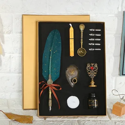 European style retro sprinkled gold feather pen