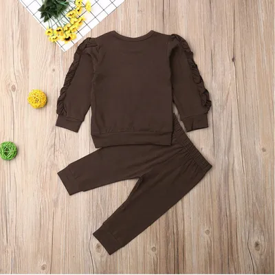 Newborn Baby Boys Girls Ruffles Jumper Solid Long Sleeve Sweatshirt Tops Pants Infant Kids 2Pcs Outfits Clothes Set Fall Clothes