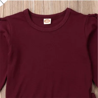 Newborn Baby Boys Girls Ruffles Jumper Solid Long Sleeve Sweatshirt Tops Pants Infant Kids 2Pcs Outfits Clothes Set Fall Clothes