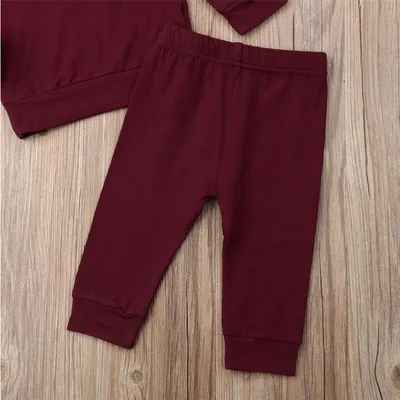 Newborn Baby Boys Girls Ruffles Jumper Solid Long Sleeve Sweatshirt Tops Pants Infant Kids 2Pcs Outfits Clothes Set Fall Clothes