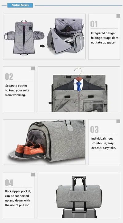 Travel Garment Bag with Shoulder Strap Duffel Bag Carry on Hanging Suitcase Clothing Business Bag Multiple Pockets