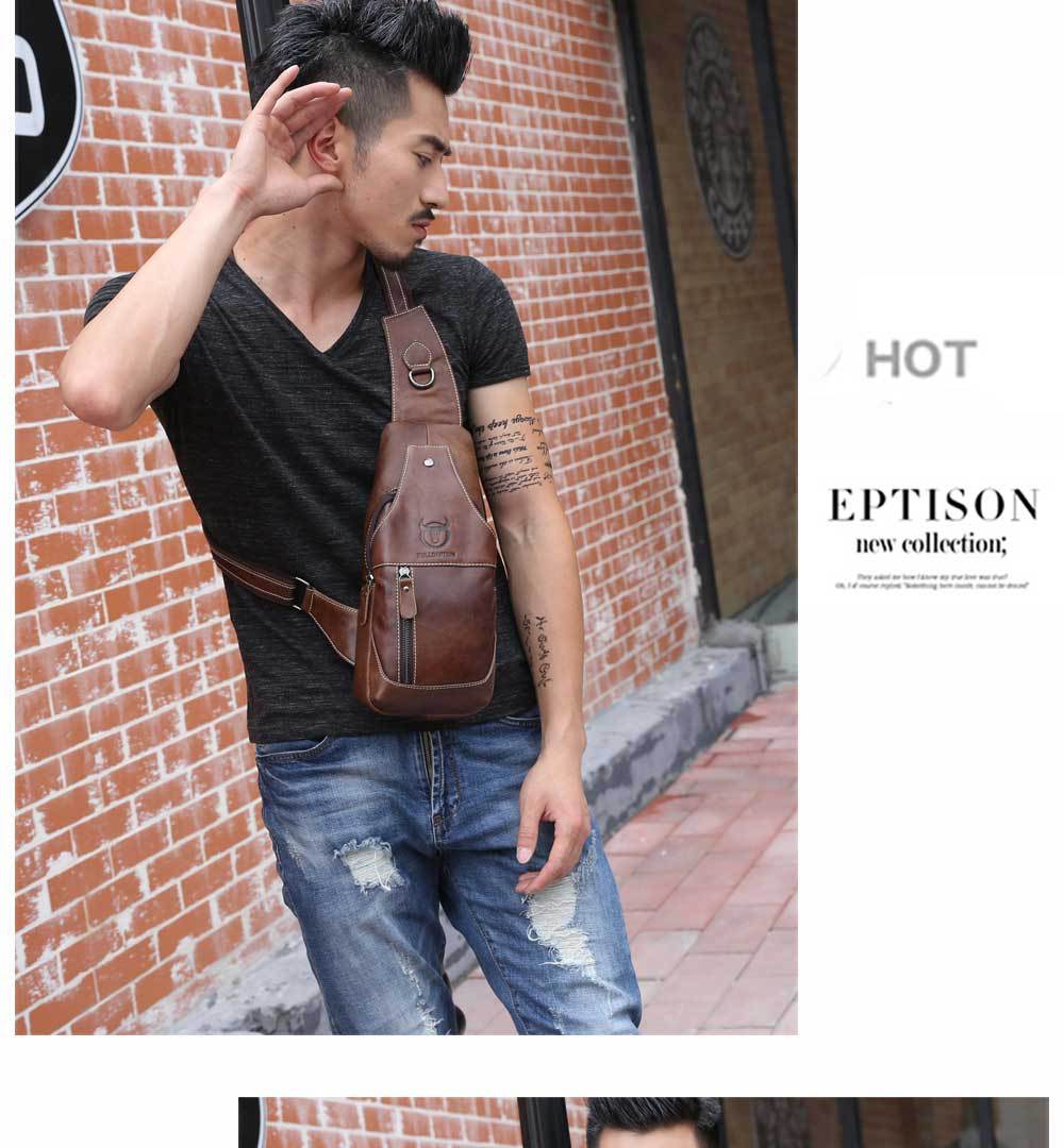 Men's Leather Shoulder Crossbody Leather Chest Bag