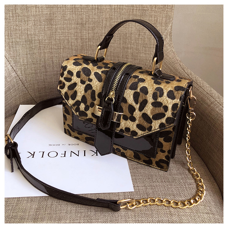 Korean Style Leopard Print Shoulder Bag Crossbody Bags For Women With Zipper Decoration Ladies Chain Handbags