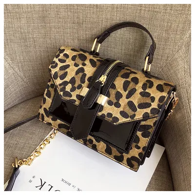 Korean Style Leopard Print Shoulder Bag Crossbody Bags For Women With Zipper Decoration Ladies Chain Handbags