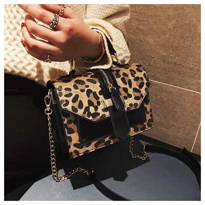 Korean Style Leopard Print Shoulder Bag Crossbody Bags For Women With Zipper Decoration Ladies Chain Handbags
