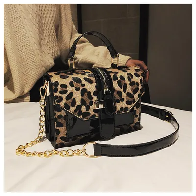 Korean Style Leopard Print Shoulder Bag Crossbody Bags For Women With Zipper Decoration Ladies Chain Handbags