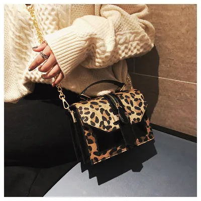 Korean Style Leopard Print Shoulder Bag Crossbody Bags For Women With Zipper Decoration Ladies Chain Handbags