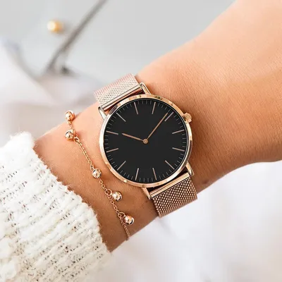 Steel strap watch double needle rose gold ultra-thin quartz men's watch