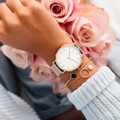 Steel strap watch double needle rose gold ultra-thin quartz men's watch