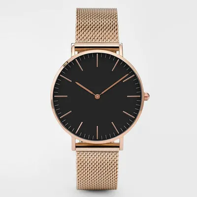 Steel strap watch double needle rose gold ultra-thin quartz men's watch