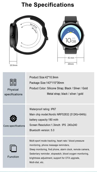 Smart watch 1.2 inch true round screen touch monitoring
