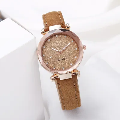 Casual Women Romantic Starry Sky Wrist Watch Leather Rhinestone Designer Ladies Clock