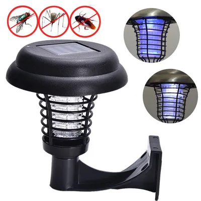 Solar Led Rechargeable Anti-Mosquito Lamp Electronic Fly Bug Zapper Insect Pest  Uv Trap Outdoor Garden Lawn Lamp