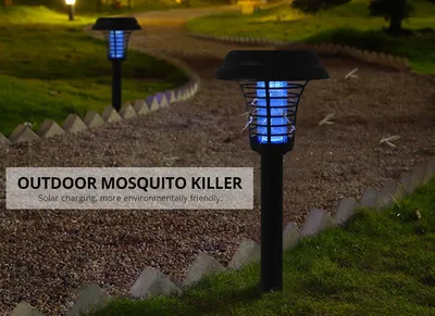 Solar Led Rechargeable Anti-Mosquito Lamp Electronic Fly Bug Zapper Insect Pest  Uv Trap Outdoor Garden Lawn Lamp