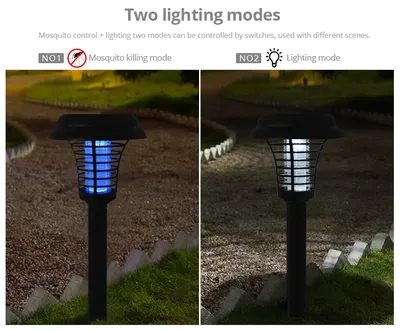 Solar Led Rechargeable Anti-Mosquito Lamp Electronic Fly Bug Zapper Insect Pest  Uv Trap Outdoor Garden Lawn Lamp