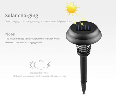 Solar Led Rechargeable Anti-Mosquito Lamp Electronic Fly Bug Zapper Insect Pest  Uv Trap Outdoor Garden Lawn Lamp