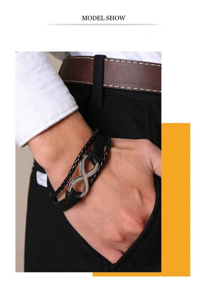 Alloy lucky figure 8 leather bracelet