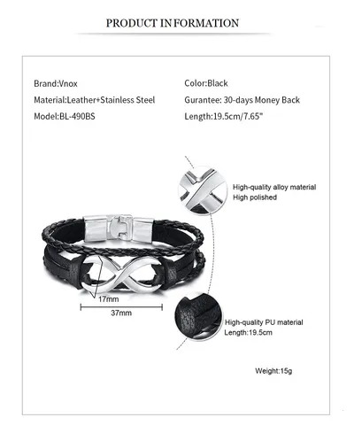 Alloy lucky figure 8 leather bracelet