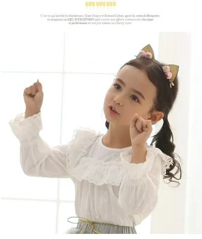 2pcs Set Cute Clips For Girls Glitter Rainbow Felt Fabric Flowers Hairpins Cat Ears Bunny Barrettes Kids Hair Accessories