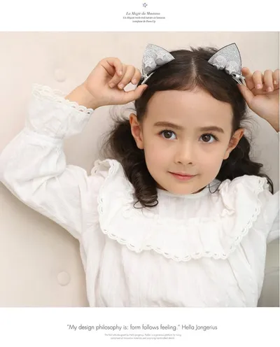 2pcs Set Cute Clips For Girls Glitter Rainbow Felt Fabric Flowers Hairpins Cat Ears Bunny Barrettes Kids Hair Accessories