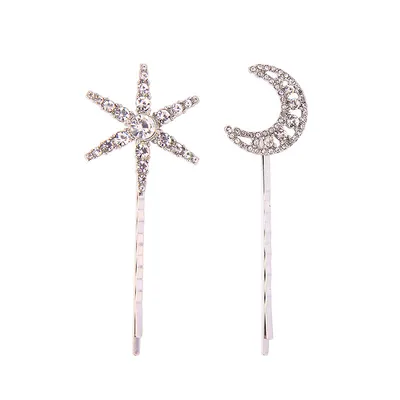 Long stars and moon hair clips
