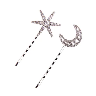 Long stars and moon hair clips