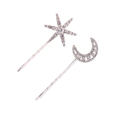 Long stars and moon hair clips