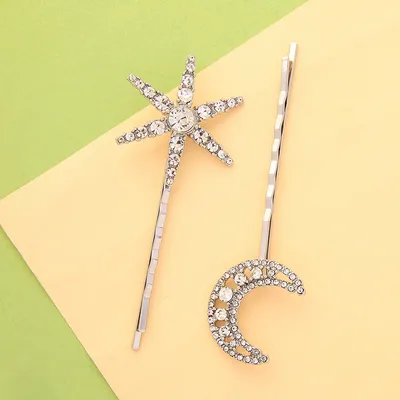 Long stars and moon hair clips