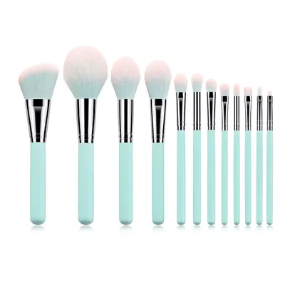 12 light blue makeup brushes