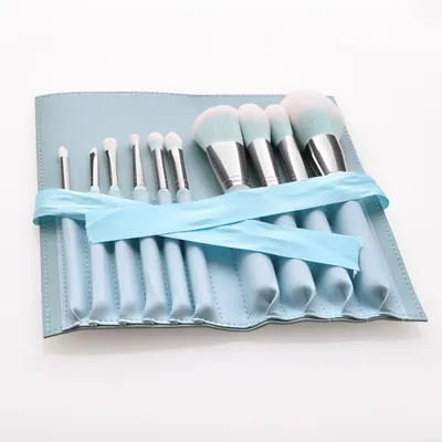 12 light blue makeup brushes